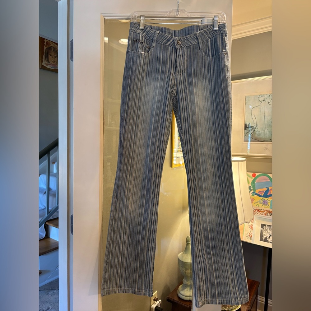 Hot Lava Striped Womens Flare Wide Leg Jeans